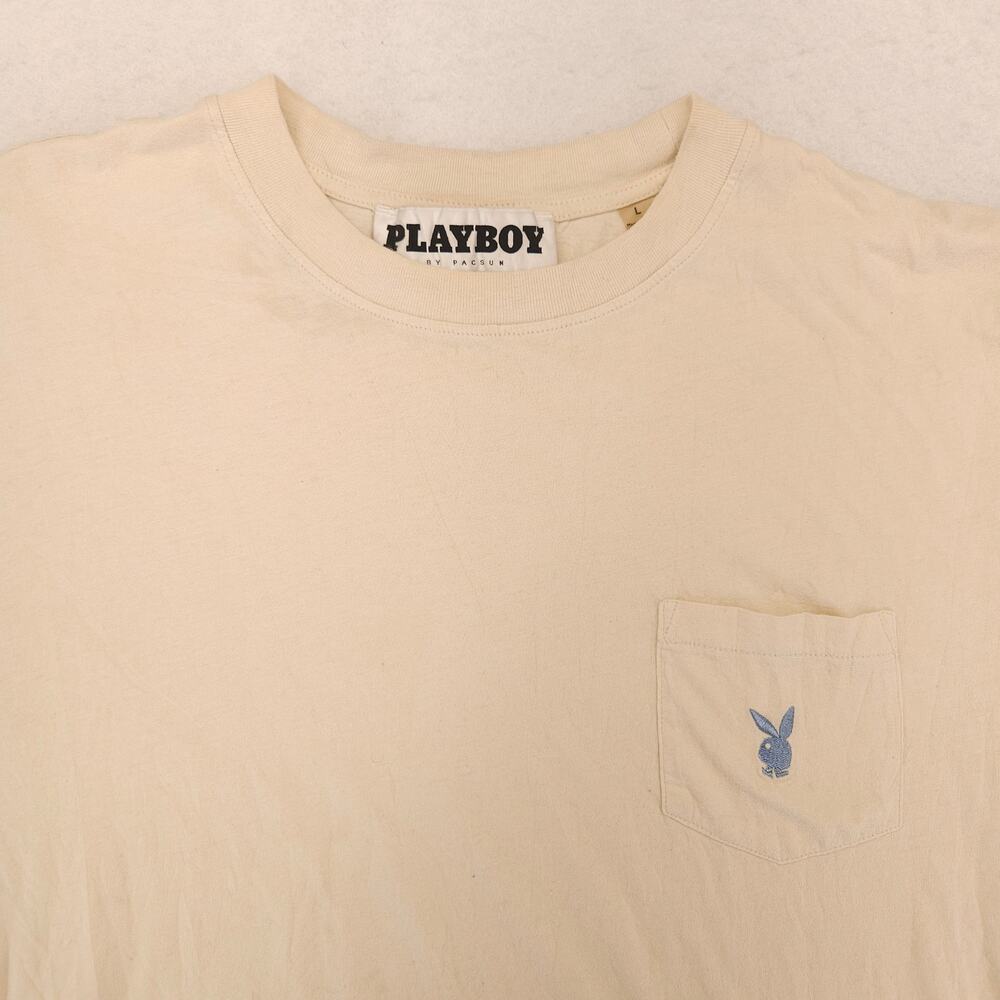 Playboy Graphic Casual Short Sleeve Crew Neck T Shirt Mens Size L Tan 13784